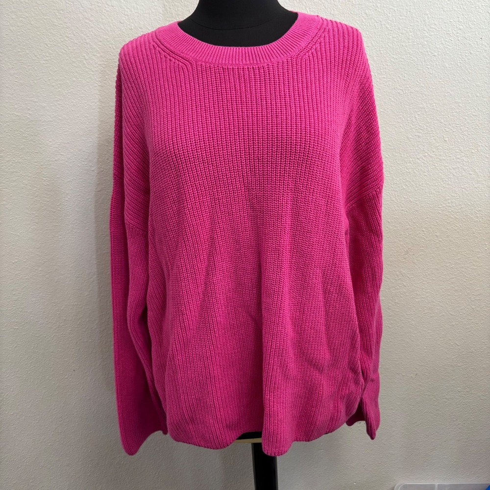 GAP Women XXL Pink Shaker Stitch Cotton Crewneck Sweater NEW Ribbed Relaxed Fit